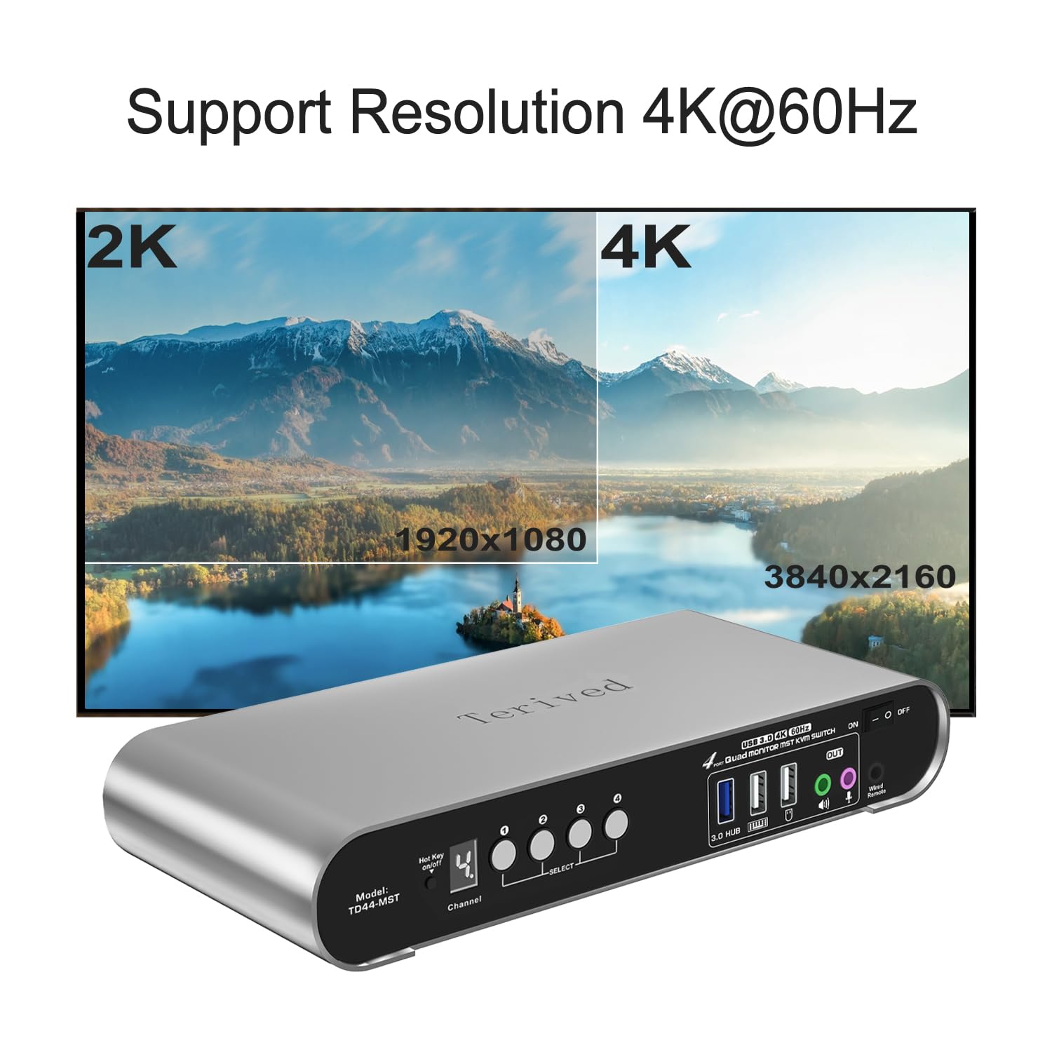 4 Computer 4 DP Monitors MST KVM Switch 4K@60Hz, DP MST USB 3.0 Quad Monitor, Hotkey and Wire Remote, Aluminum Shell, Digital Display, Audio/Mic, HDR10 with Cables (Windows)