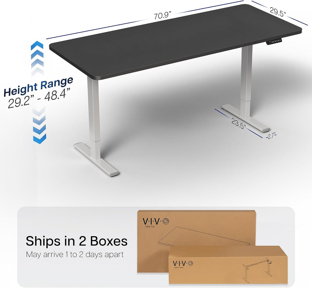 VIVO Electric 71 x 30 in Standing Desk, Memory Height Adjustment, 1B Series, Holds 220 lbs, Black Top Gray Frame, DESK-KIT-1G7B