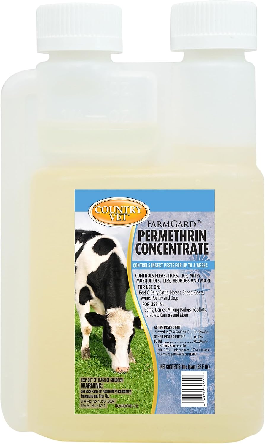 Country Vet FarmGard Permethrin Concentrate - 32 Ounce (Case of 6) 343961CVA - Gets Rid of Flies, Mosquitoes, Silverfish, Cockroaches, Fleas, Millipedes, Gnats, Fruit Flies, Ticks, Lice, Spiders