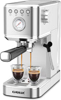 CHULUX Slim Espresso Machine with Milk Frother, 20 Bar Professional Italian Pump Espresso Coffee Machine for Home Cappuccino & Latte Maker, Stainless Steel, Silver