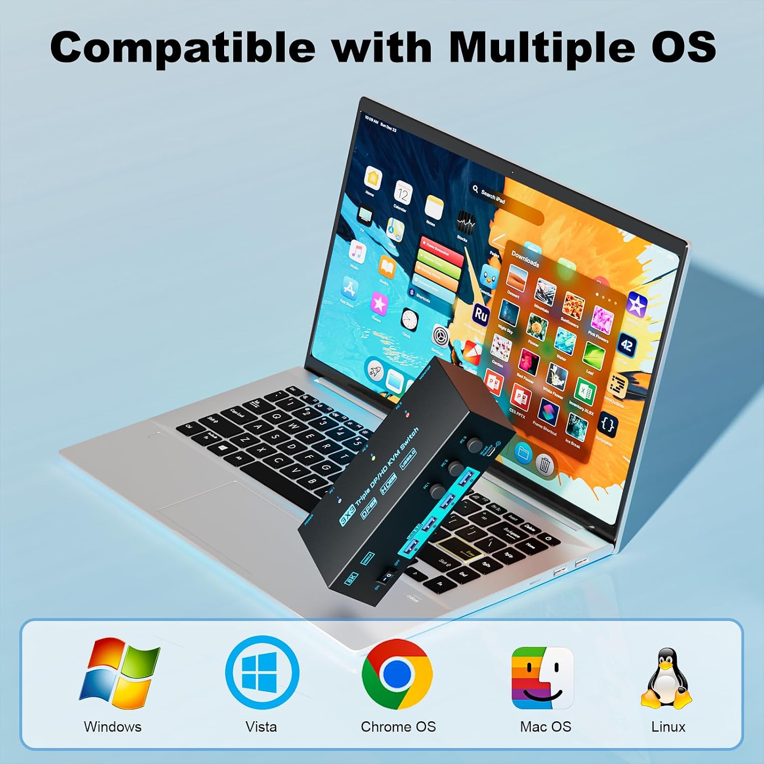 8K/4K KVM Switch 3 Monitors 3 Computers Triple Monitor 3 Port 2 Displayport 1.4 and HDMI 2.1 USB 3.0 KVM Switches, DP 1.4 Supports 8K@30Hz/4K@144Hz, HDMI Supports 8K@60Hz /4K@120Hz with Wired Remote