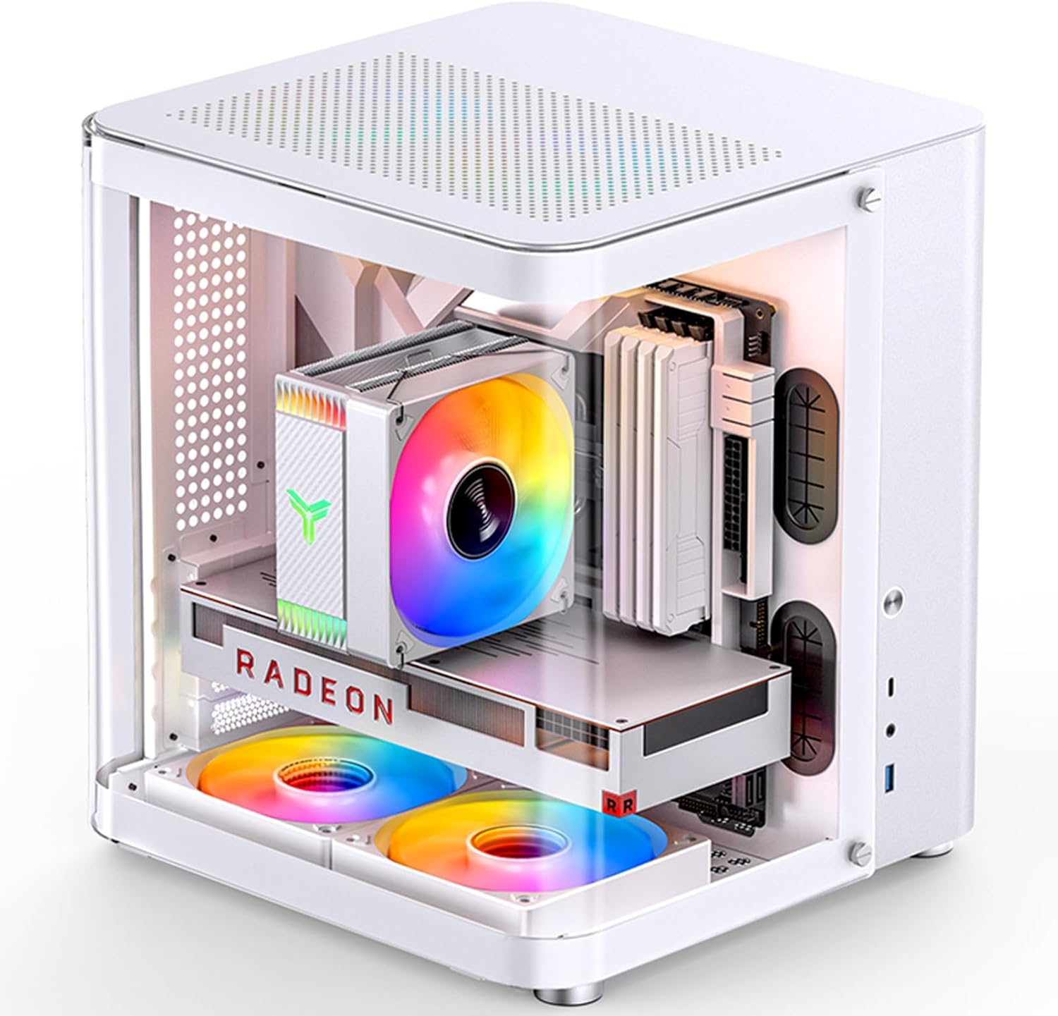 JONSBO TK-1 White Micro ATX Mini Tower Computer CASE, Hyperboloid Glass Design, Separated Cabinet Structure, Al Alloy Shell Matx Desktop PC Case, Support ATX Power supply/240 AIO, White