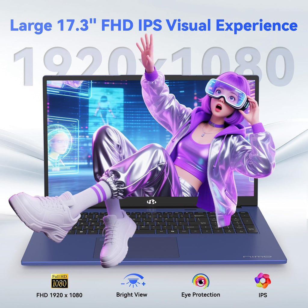 NIMO 17.3' FHD-Gaming-Laptop, AMD R7 7735HS (8C/16T, Beats i7-12650H) 16GB DDR5 RAM 1TB SSD Business-Computer with Radeon 680M, 100W Type-C, Wi-Fi 6E, 58Wh Battery, Fingerprint, Backlit Keyboard