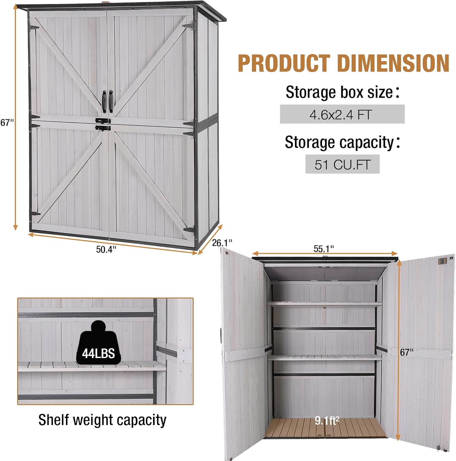Outdoor Storage Shed, Tool Shed with Floor, Storage House with Metal Frame for Backyard Garden Patio Lawn -White