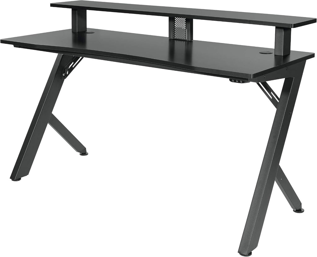 OSP Home Furnishings Area51 Battlestation Gaming Desk with Bluetooth RGB LED Lights, Matte Black