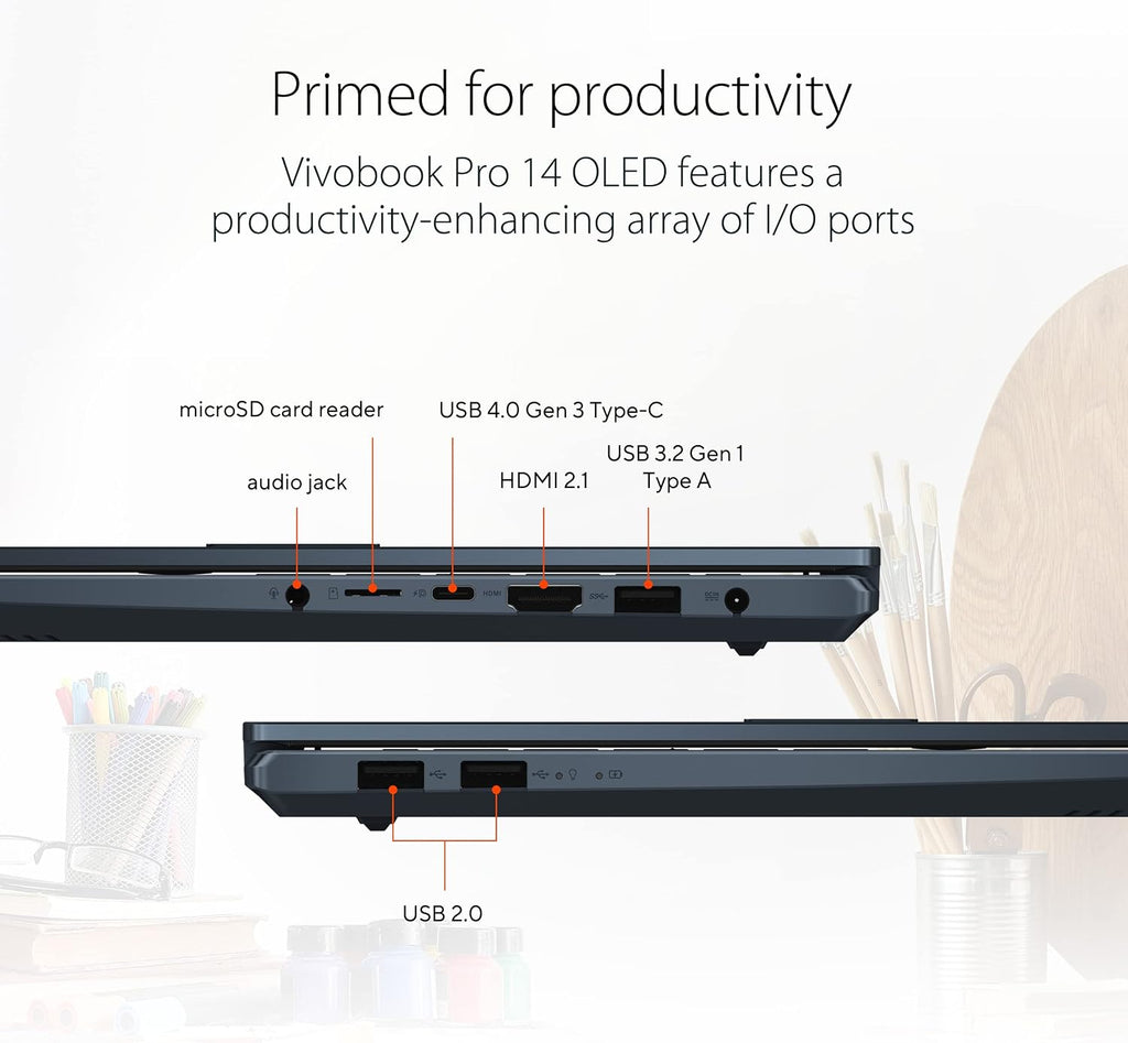 ASUS VivoBook Pro 14 OLED Laptop, 14' 2.8K OLED Display, AMD Ryzen 7 6800H Mobile CPU, NVIDIA® GeForce® RTX™ 3050 GPU,16GB RAM, 1TB SSD, Windows 11 Home, Quiet Blue, M6400RC-EB74