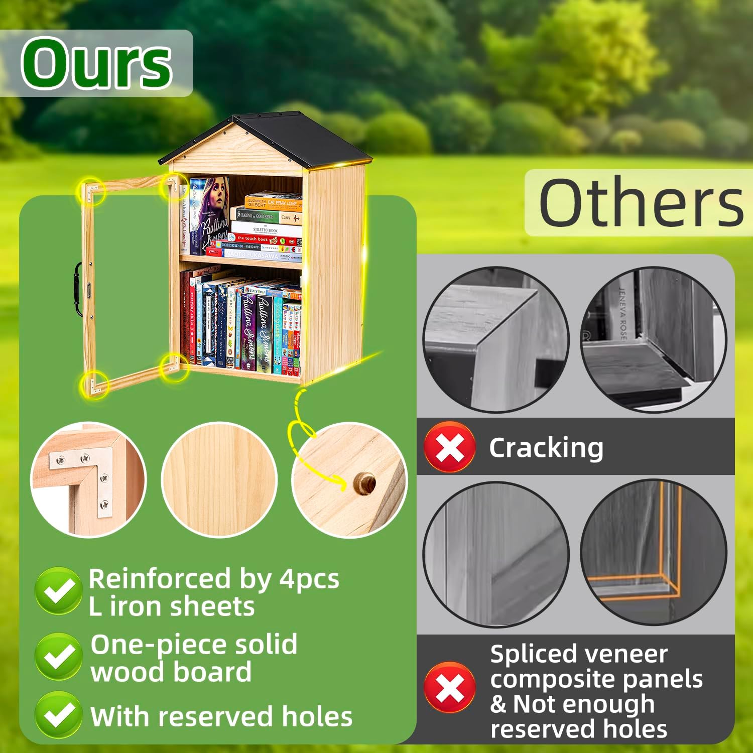 Little Library Box Outdoor, 2-Tier Little Library for Neighborhoods Community School, Weatherproof Solid Wood with Adjustable Shelf & Rust-Proof Hinges, Sharing books, Literature and Newspapers