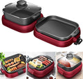 2-IN-1 Electric Grill & Hot Pot, Foldable Roasted Baking Pan Dish Pot,Separately Dual Temperature Control BBQ and Smokeless Shabu-pot,2000W