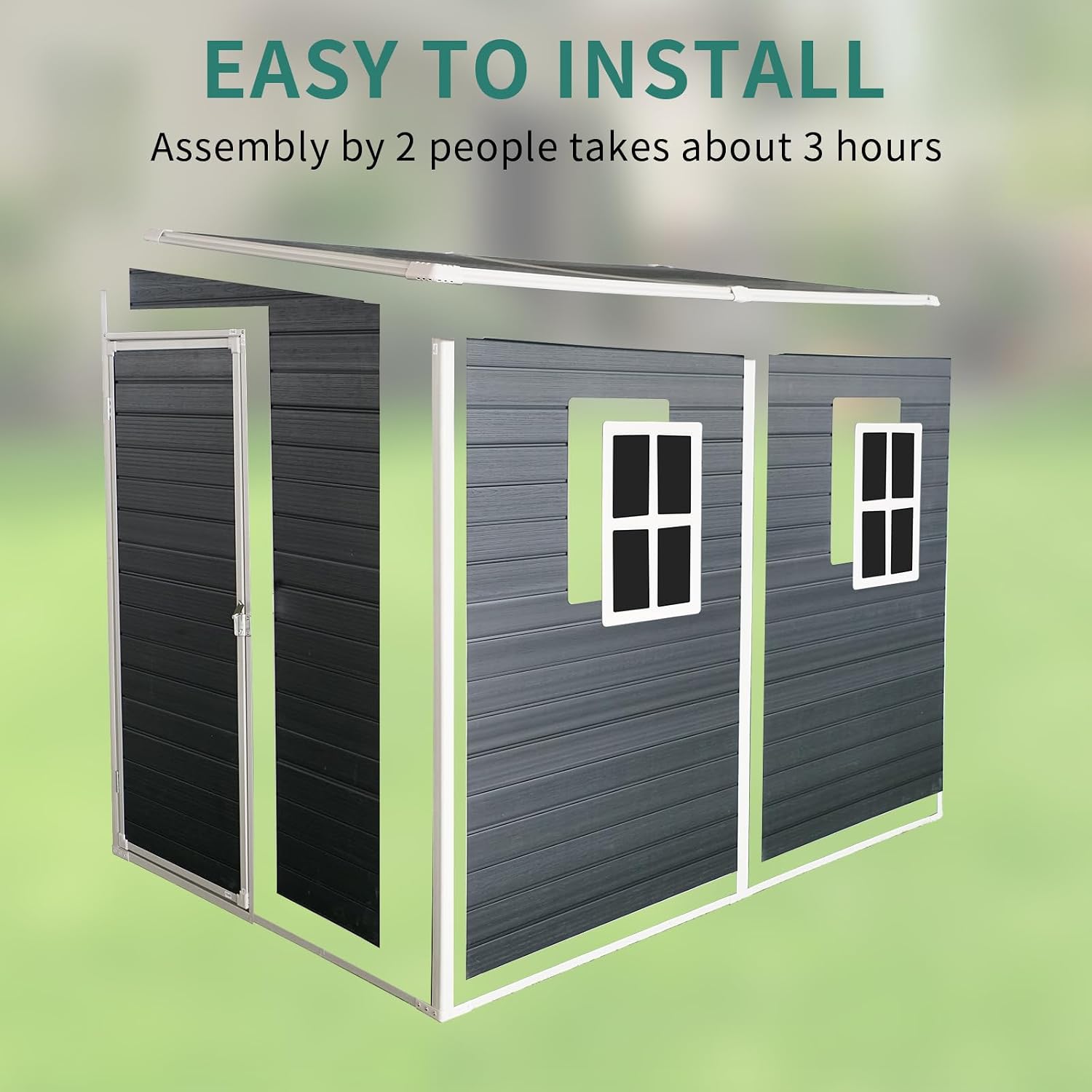 Ball & Cast 8x4FT Outdoor Storage Shed,Plastic Shed with 2 Windows and Lockable Doors, Waterpoof Garden Tool Shed with Floor Base and Vents for for Storing Bicycles,Lawnmowers,Barbeques,Black