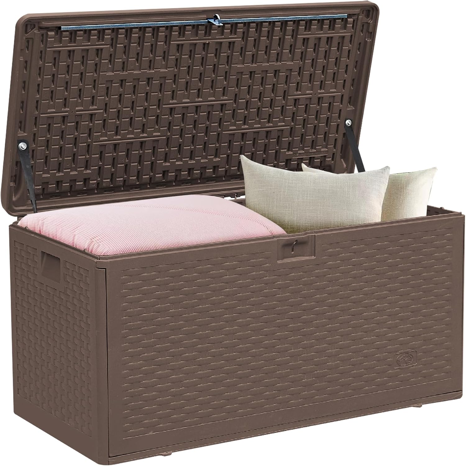 Outdoor Storage Box Waterproof, 73 Gallon Pro Lockable Resin Deck Box Large, Patio Storage Bin for Pool Accessories Cushion Furniture, Garden Tools, UV-Resistant Outside Delivery Brown