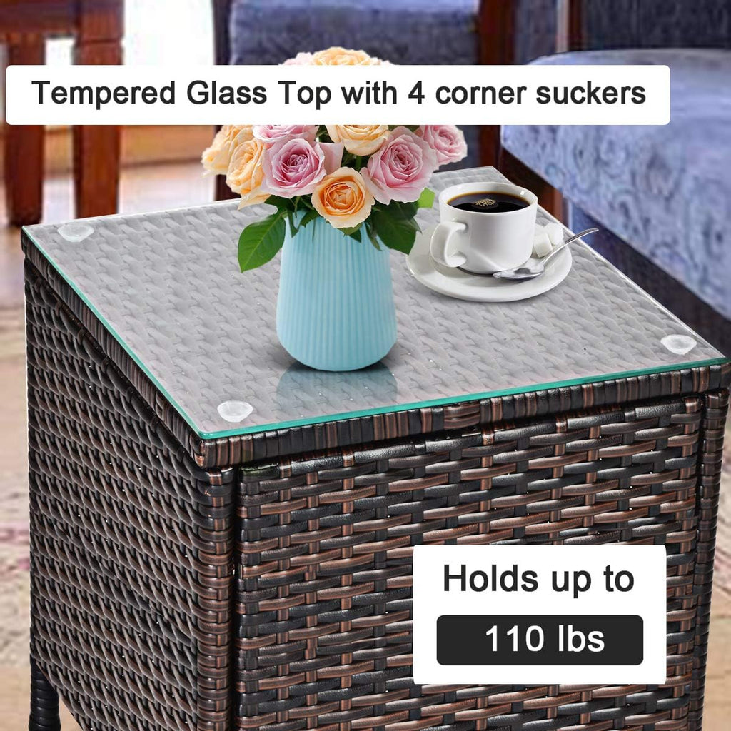 COSTWAY 3 PCS Patio Furniture Set, Outdoor Wicker Conversation Set with Tempered Glass Coffee Table, Seat Cushions, Rattan Wicker Chairs for Poolside Balcony Porch Backyard, Navy
