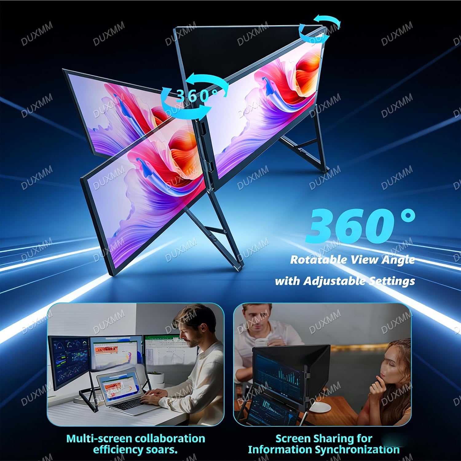 15.6'Laptop Tri-Fold Monitor,1080P FHD IPS Triple Monitor,Type-C/HDMI/USB-C Plug-Play Extended Screen with 360° Rotation Acjustable Viewing Angles, Compatible with Windows and Macos