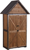 GUTINNEEN Shed Outdoor Storage Upgraded with Durable Front Metal Frame Garden Shed Tool Storage Cabinet with Wooden Floor Adjustable Shelfs 2.5 x 1.4FT （Brown）