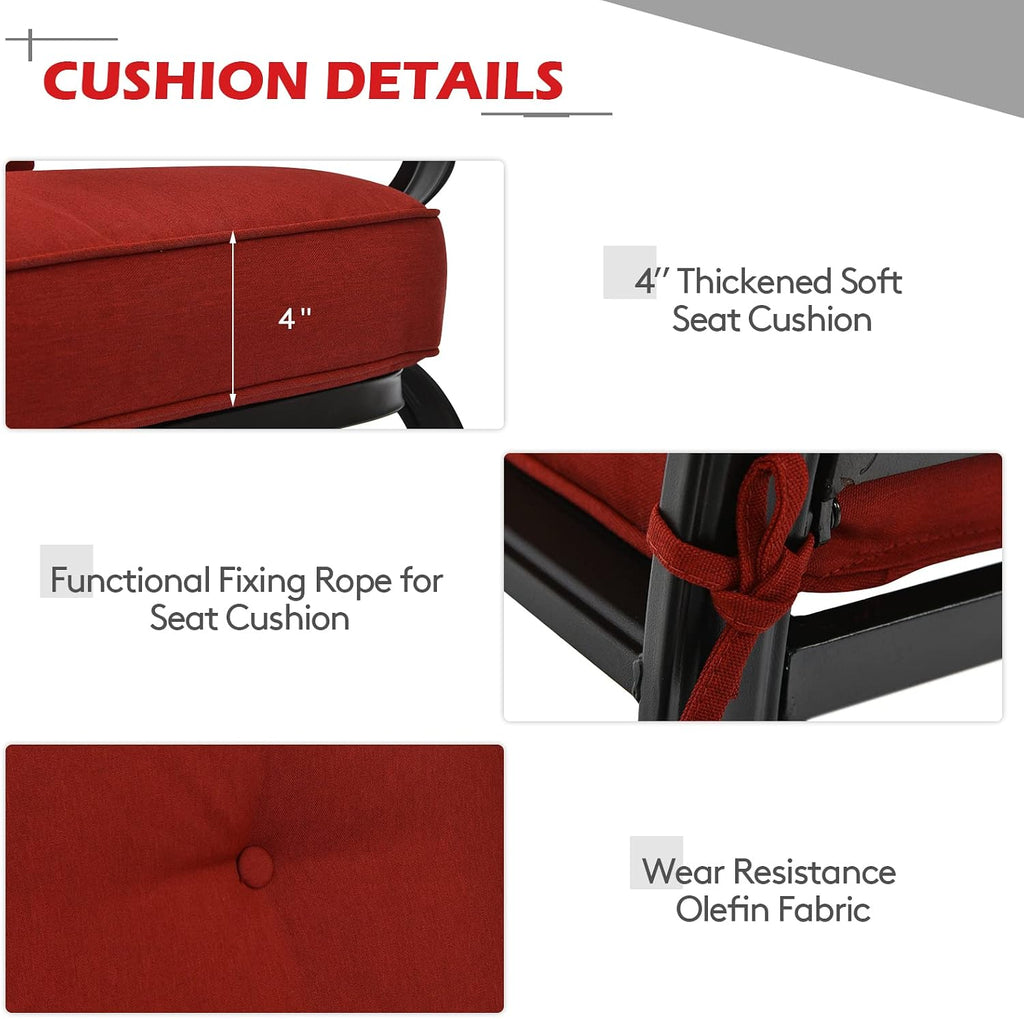 Giantex Patio Loveseat with Coffee Table Outdoor Bench with Cushion and Metal Frame, Loveseat Porch Furniture Set Sofa for Garden, Yard, Patio or Poolside (Deep Red & Black)