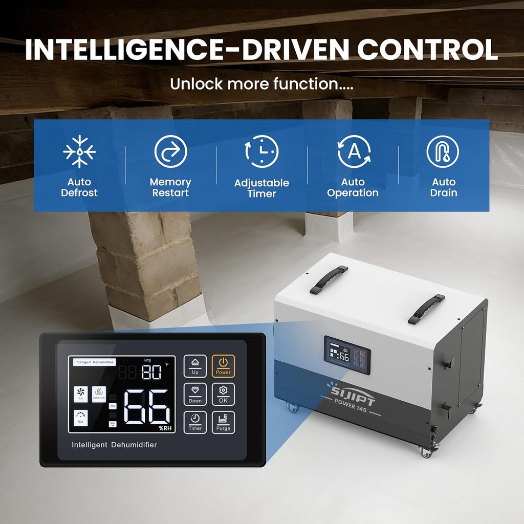 145 Pint Commercial Dehumidifier with Pump, Dehumidifiers for Crawl Space & Basement with Drain Hose, Industrial Dehumidifier with Swivel Caster for Large Space, Large Capacity, Auto Defrost