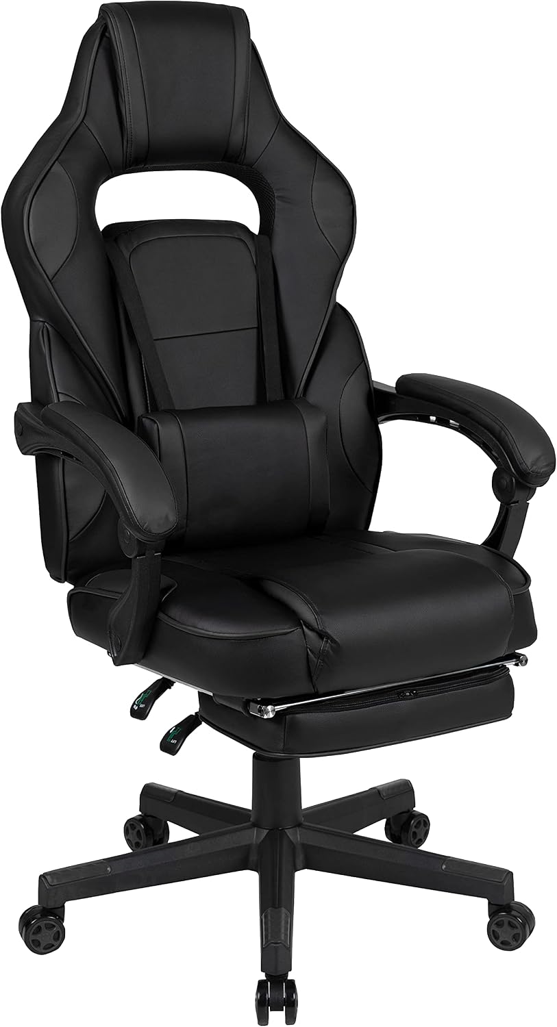 Flash Furniture X40 Gaming Chair Racing Ergonomic Computer Chair with Fully Reclining Back/Arms, Slide-Out Footrest, Massaging Lumbar - Black