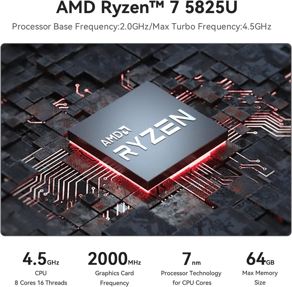 Beelink SER5 PRO Mini PC,AMD Ryzen 7 5825U(8C/16T,up to 4.5 GHz),Mini Computer 32GB DDR4 RAM 500GB M.2 SSD Graphics 8 core 2000 MHz,Support 4K Triple Display/HDMI+DP+Type-C/Wifi6/BT5.2/USB3.2