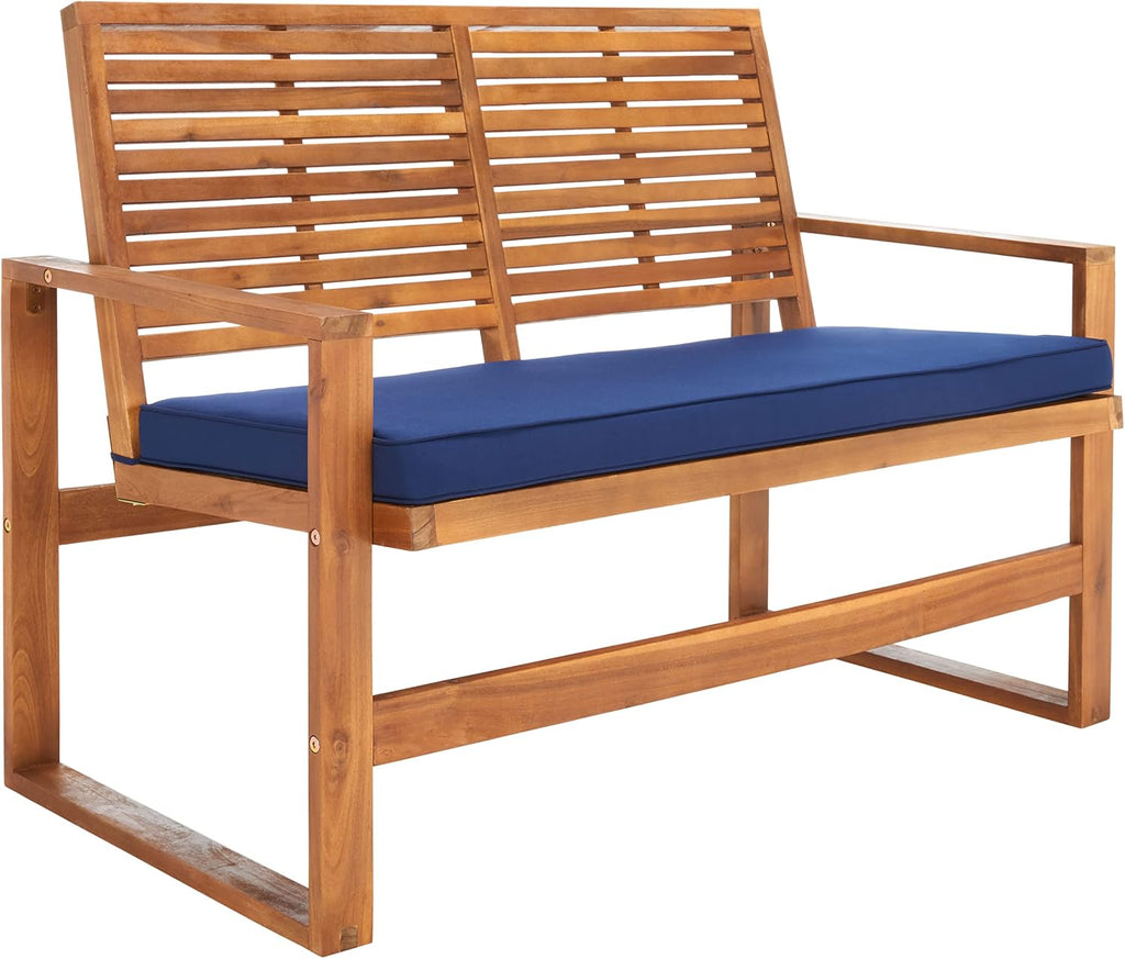 Safavieh Home Collection Hailey Outdoor Living 4-Piece Acacia Patio Furniture Set, Brown and Navy