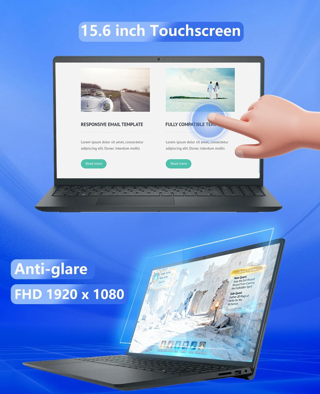 Dell Inspiron 3535 Laptop, Copilot AI, AMD Ryzen 7 7730U, 15.6' Touchscreen Display, 16GB RAM, 512GB SSD, Long Battery Life, Webcam, Wi-Fi, Bluetooth, Windows 11 Pro, Alpacatec Accessories