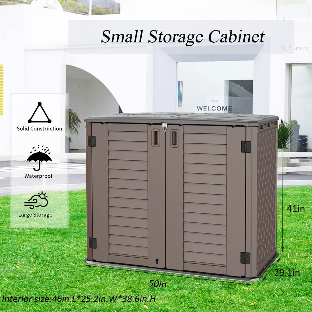 Mrosaa Horizontal Resin Storage Shed, 34 Horizontal Cu.ft Outdoor Storage Cabinet Waterproof for Garden/Backyard/Home/Pool, Lockable(34 Cu.ft-Brown)
