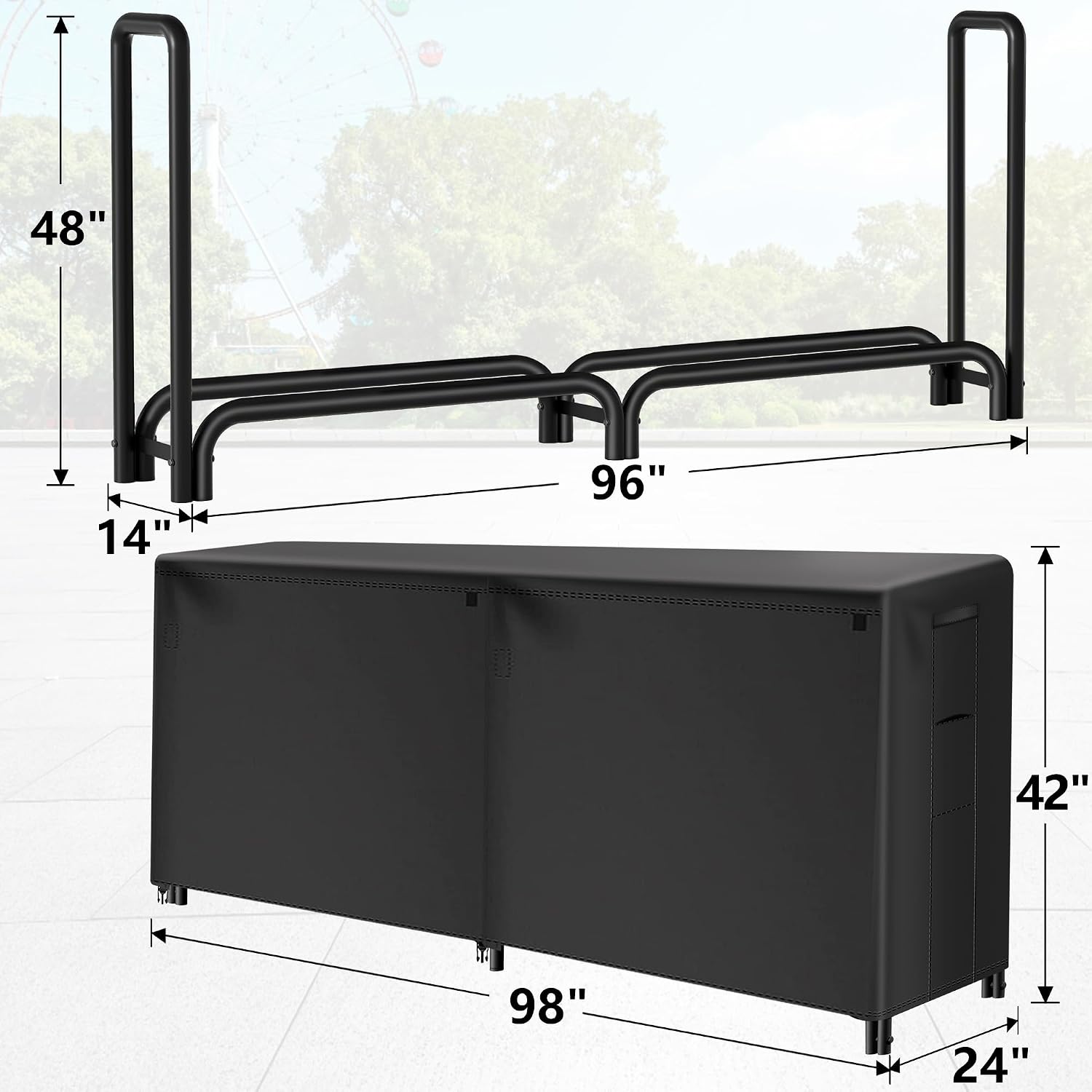 Amagabeli 8ft Firewood Log Rack with Cover Outdoor Heavy Duty Firewood Rack With Weather Resistant 600D Oxford Fabric Cover Indoor Outdoor Wood Racks for Fire Wood Holder