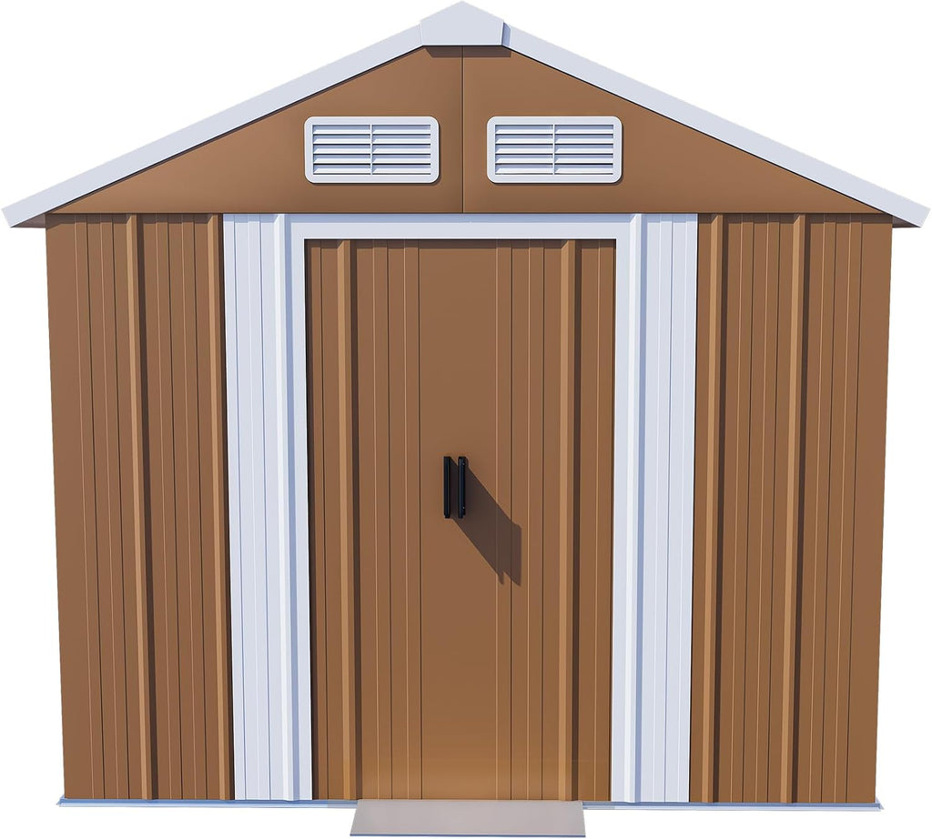 YOPTO 6X4 FT Heavy-Duty Metal Storage Shed with Windows,Waterproof Sheds & Outdoor Storage w/Rolling Door Lockable Door & Ventilation,Tool Organization,Sloped Roof,4-Season Ready,Brown