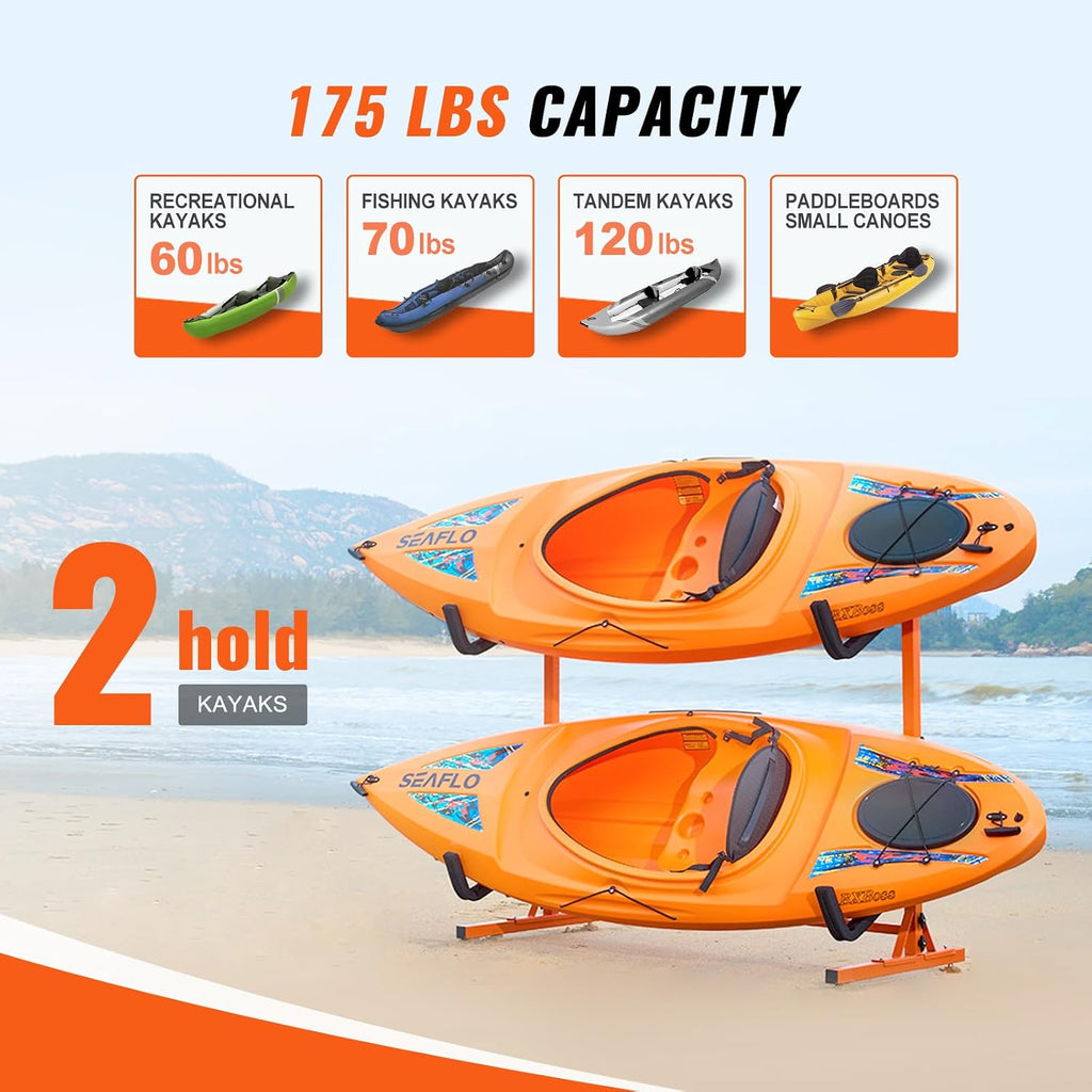 VEVOR Kayak Storage Rack, Heavy Duty Adjustable Freestanding Stand with Lockable Wheels for Indoor Outdoor Garage Shed Dock, Holder for Canoe, SUP, Surfboard & Paddleboard