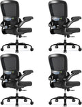 TRALT Ergonomic Office Chair - Desk Chair with Adjustable Headrest Lumbar Support Computer Chair - Mesh Comfy Chair with Flip-up Armrests - Gaming Chair for Adults Home Office PU, Black, Pack of 4