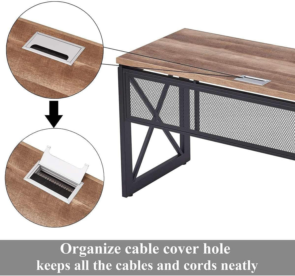 BON AUGURE Computer Desk for Home Office, Sturdy Office Desk, Wide Wood Metal Writing Table, Farmhouse Industrial Gaming Desks (60 Inch, Vintage Oak)