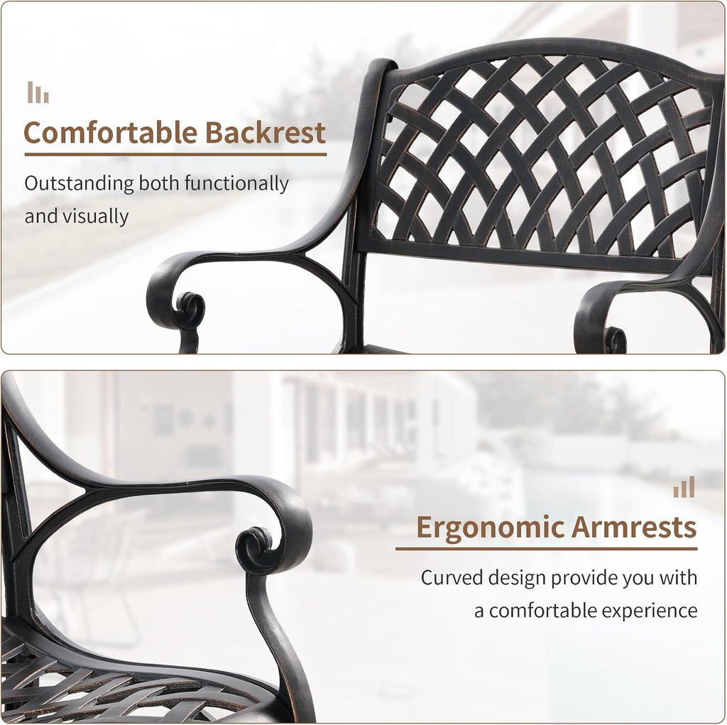 3 Piece Outdoor Dining Set,Cast Aluminum Bistro Set with Umbrella Hole, All Weather Patio Furniture Set, Small Patio Dining Set for Garden/Balcony/Deck, Bronze (Woven Backrest)