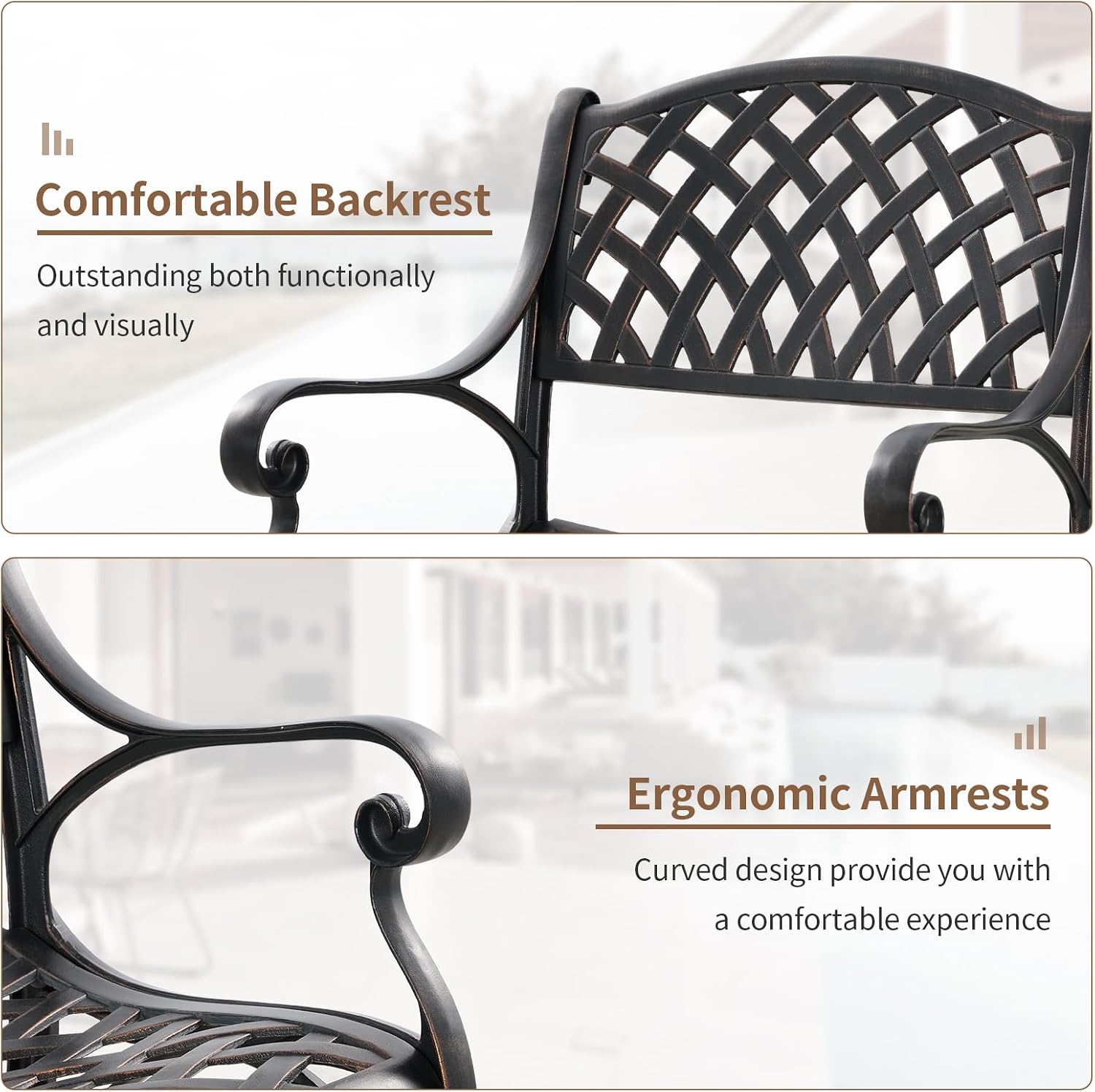 3 Piece Outdoor Dining Set,Cast Aluminum Bistro Set with Umbrella Hole, All Weather Patio Furniture Set, Small Patio Dining Set for Garden/Balcony/Deck, Bronze (Woven Backrest)