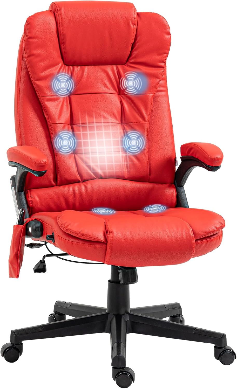 HOMCOM High Back Vibration Massage Office Chair with 6 Vibration Points, Heated Reclining PU Leather Computer Chair with Armrest and Remote, Red