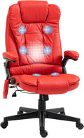 HOMCOM High Back Vibration Massage Office Chair with 6 Vibration Points, Heated Reclining PU Leather Computer Chair with Armrest and Remote, Red