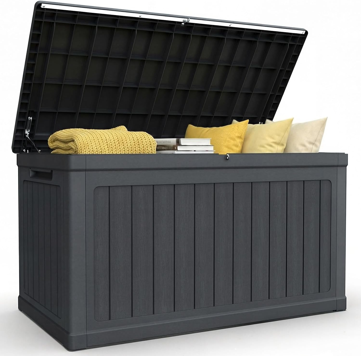 270 Gallon Deck Box, Resin Outdoor Waterproof Storage Box, Lockable Storage Box With Handle for Patio Furniture - Garden Tools - Swimming Pool Tools UV Resistant, Black