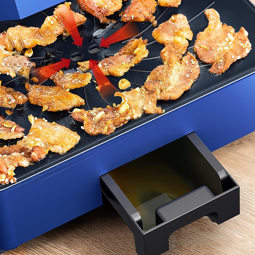 Electric Smokeless Indoor Grill with Radiator and Non-Stick Cooking Surface & Adjustable Temperature Knob, 80°-280°, LCD Display, Fast Heat Up, Easy to Clean Design, for Family BBQ.
