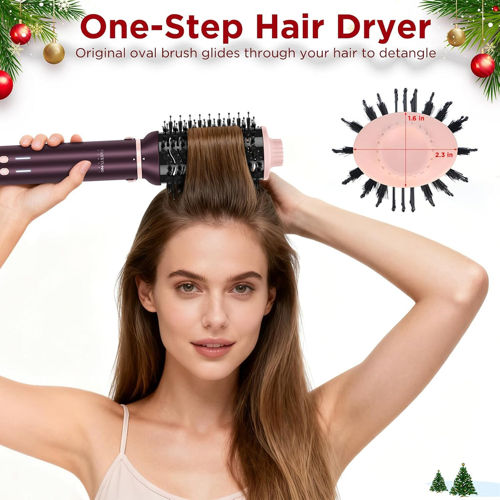 MaxAIR 2.0 7-in-1 Hot Air Styler,Travel Dual Voltage Multi-Styler Set,High Speed Hair Dryer Brush with Air Hair Straightener,1.1 Inch Auto-Wrap Curlers,110,000RPM,Jasper Plum