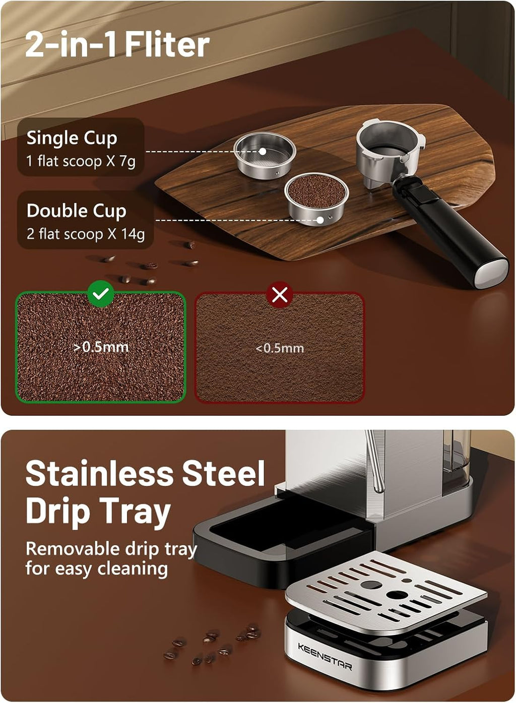 KEENSTAR 20Bar Espresso Machine with Rapid Cold Brew, Hot & Iced Coffee Machine, Espresso Maker with Milk Frother Steam Wand, Touch Screen with 40oz Water Tank for Latte, Cappuccino, Gift