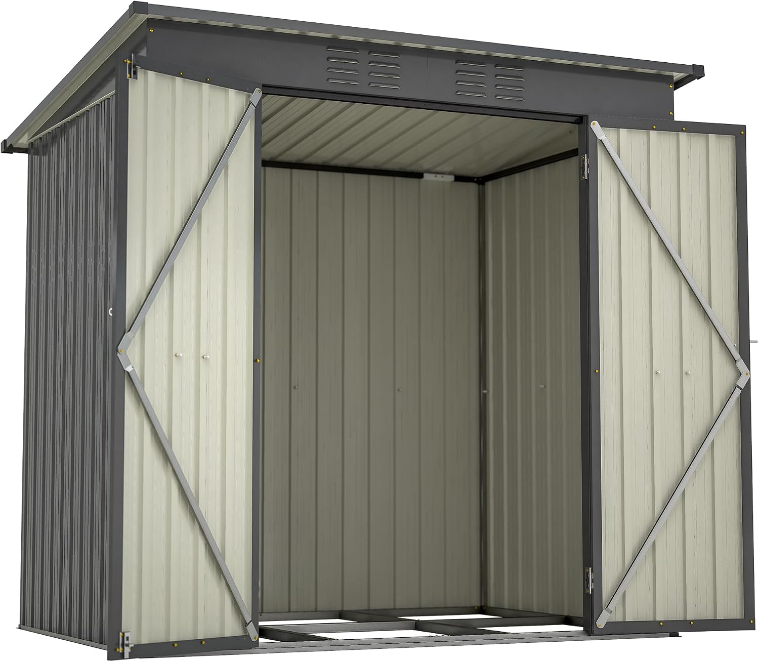 6x4 FT Outdoor Storage Shed with Lockable Double Doors, Aluminum Frame, Weatherproof with Frame Floor, Metal Tool Shed for Garden, Backyard, Patio, and Equipment Storage