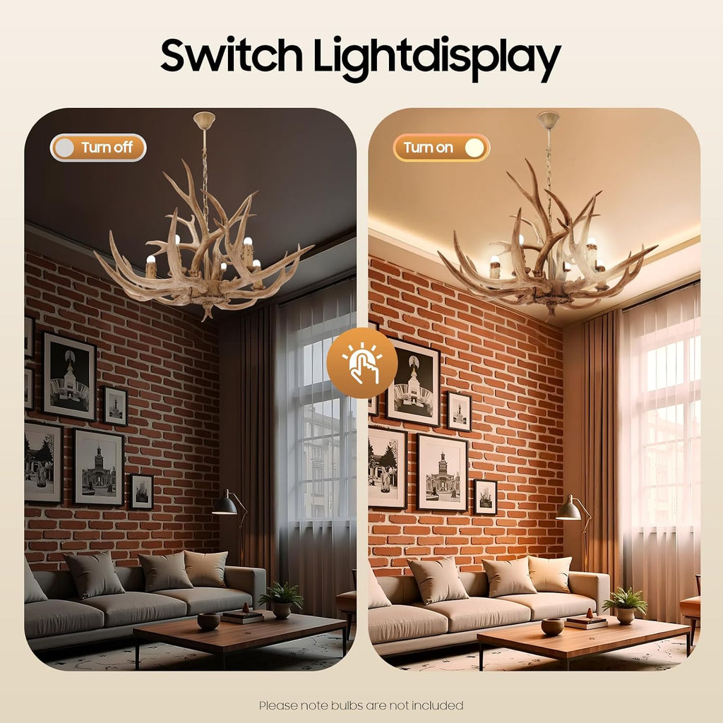 TFCFL 6-Light Antlers Chandelier, Retro Country Style Deer Horn Chandelier Lighting Height Adjustable E12 Base Pendant Light for Living Room Bedroom Kitchen Bar, Bulbs Not Included