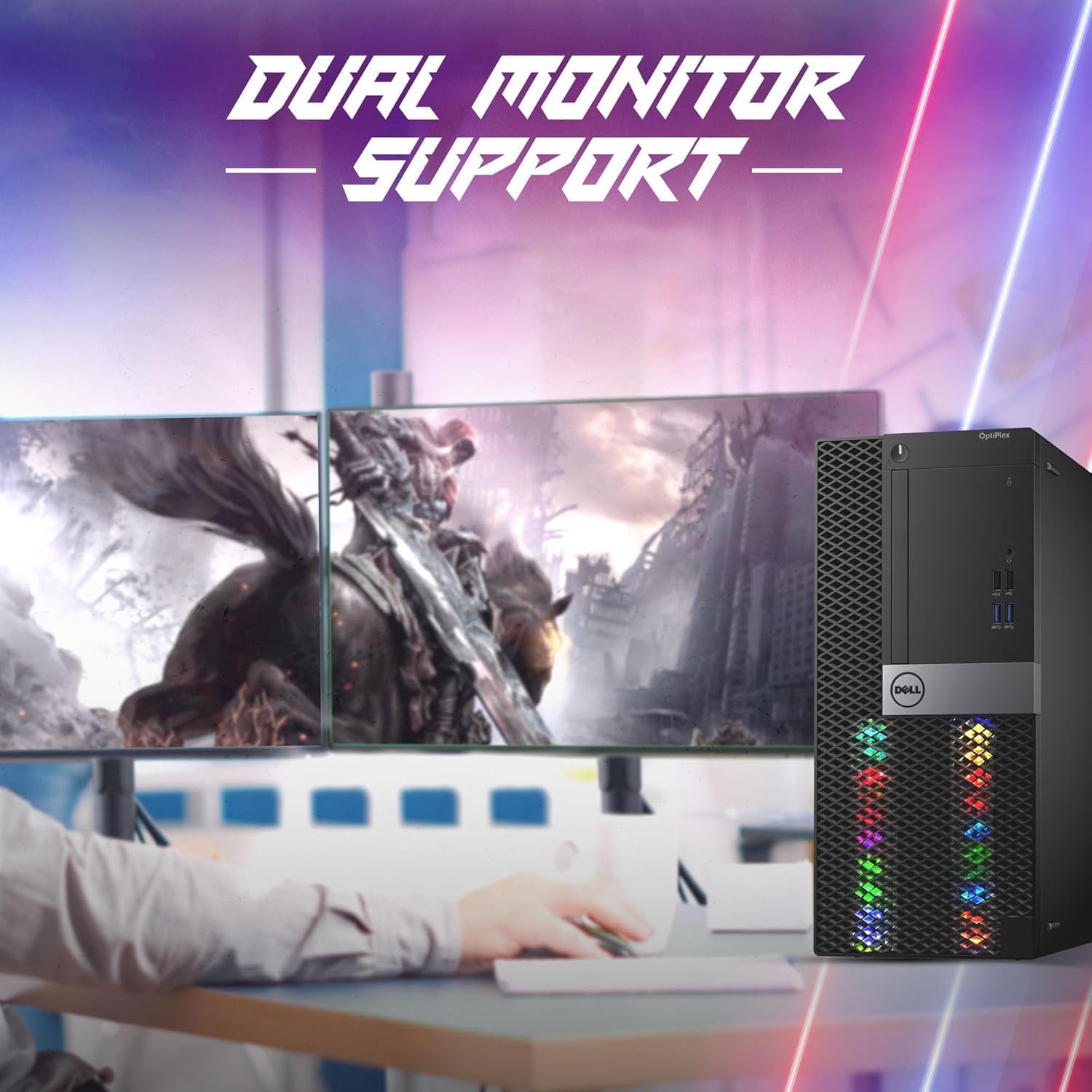 DELL RGB Gaming Tower Computer - i7 6th Gen,GTX 1050 Ti 4GB,16GB RAM,1TB SSD,New Dual 24 inch LED Screen,RGB Keyboard with AI-Enabled Key,Mouse,Wi-Fi,RGB Mini Speaker,Windows 11 Pro (Renewed)