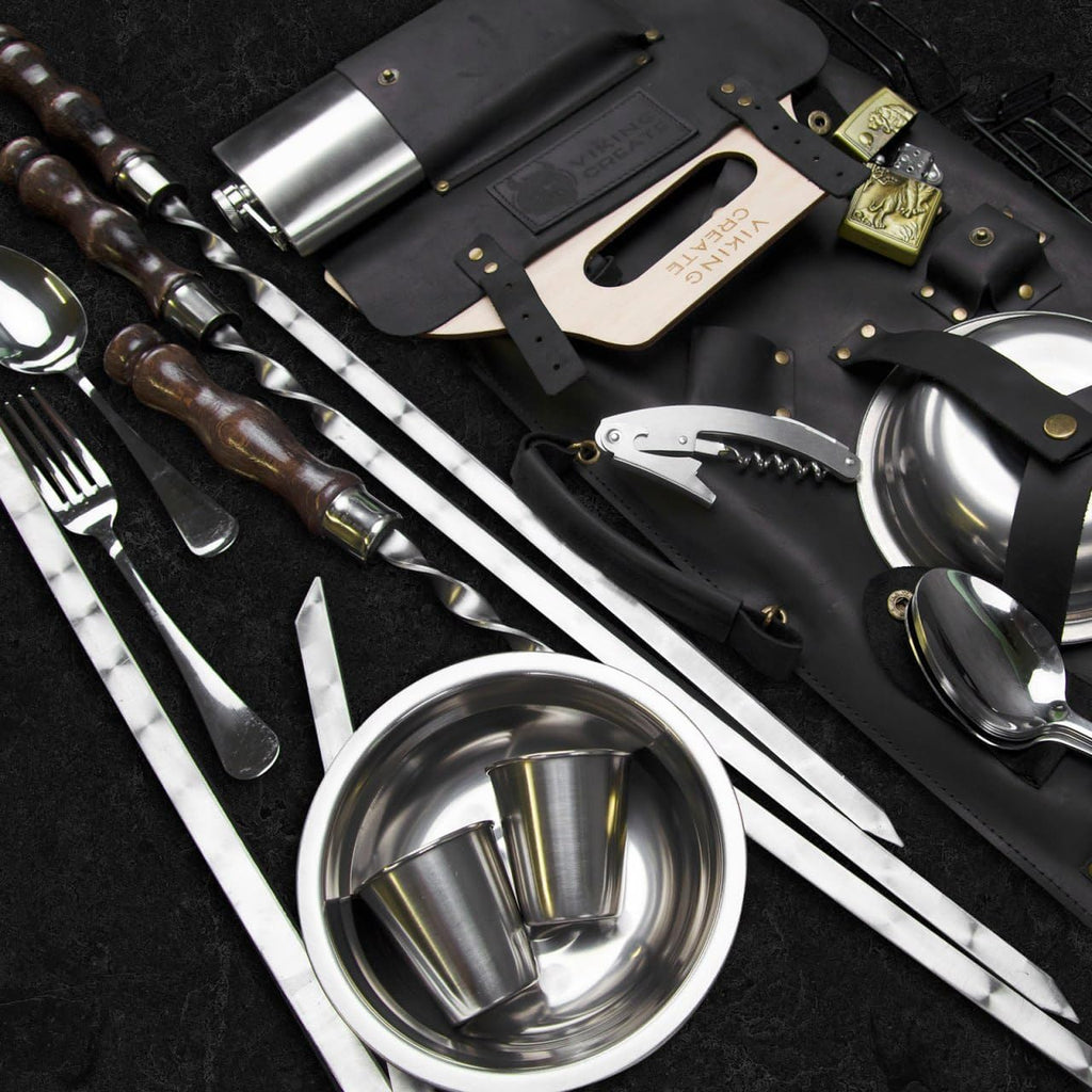 Grilling Supplies for BBQ - Outdoor Skewers Set for BBQ - Premium Barbecue Skewers Tool Sets Grill Utensils - Outdoor Grilling Set - Grill Skewers Set with Leather Case Traveler
