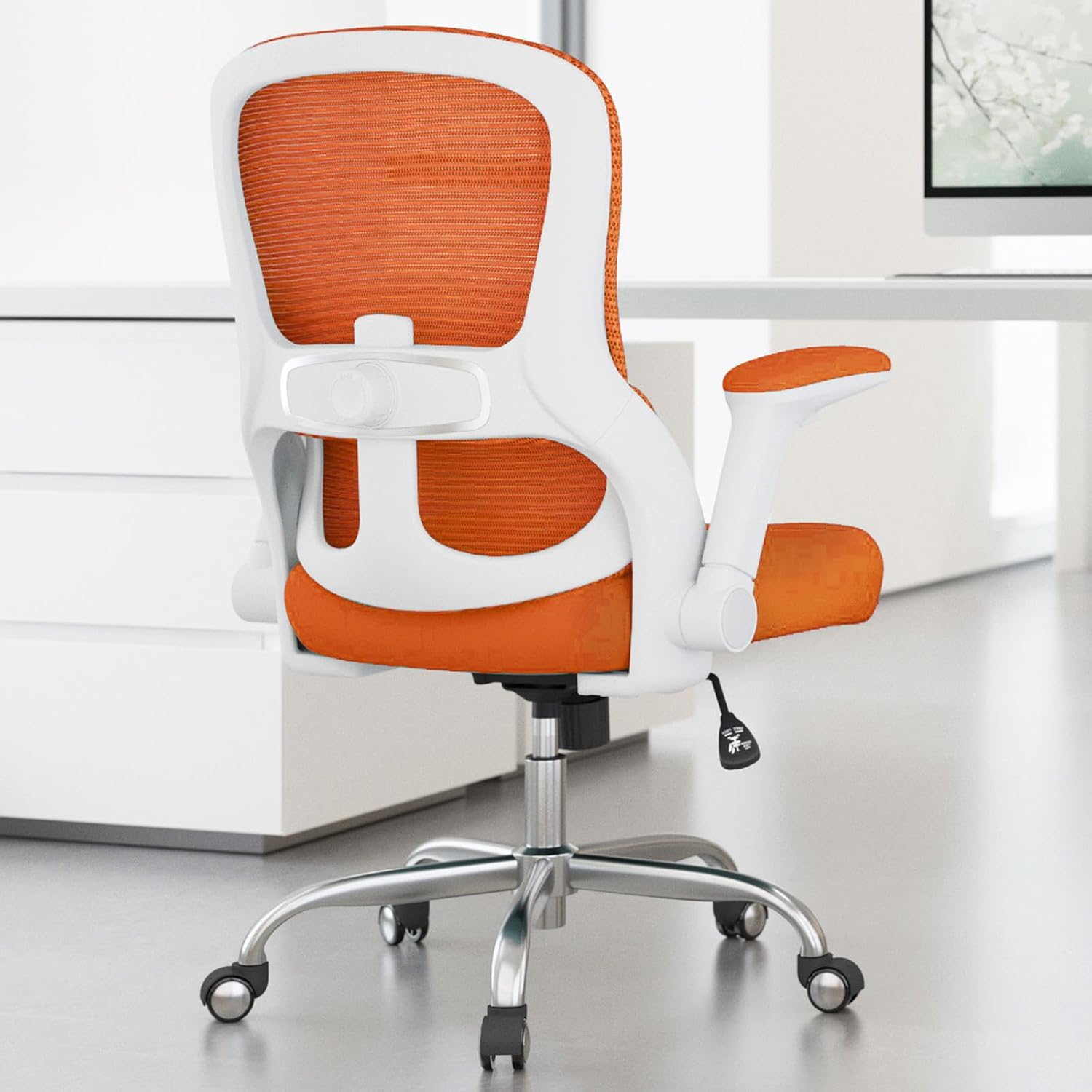 Office Chair Ergonomic Desk Chair Comfy: 400LBS Mesh Computer Chair Ergonomic Gaming Chairs with Wheels Adjustable Lumbar Support and Flip up Armrest-Swivel Executive Chairs Long Hours(Orange)