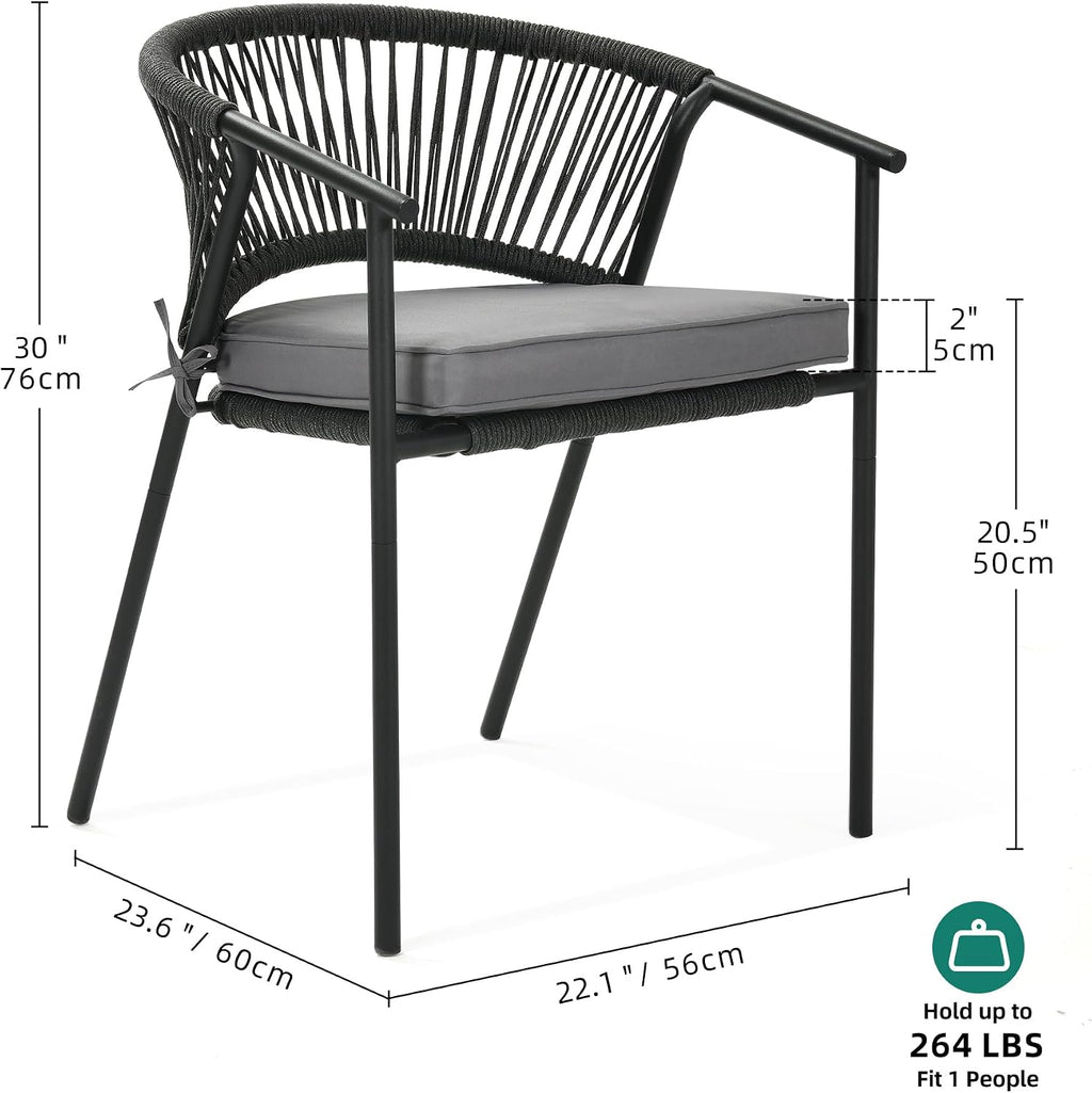 YITAHOME Outdoor Patio Chairs Set of 6, Stackable Dining Chairs Rattan Wicker Outdoor Patio Furniture Set with Cushion All Weather Bistro Chair for Garden Backyard Porch Poolside (Grey)