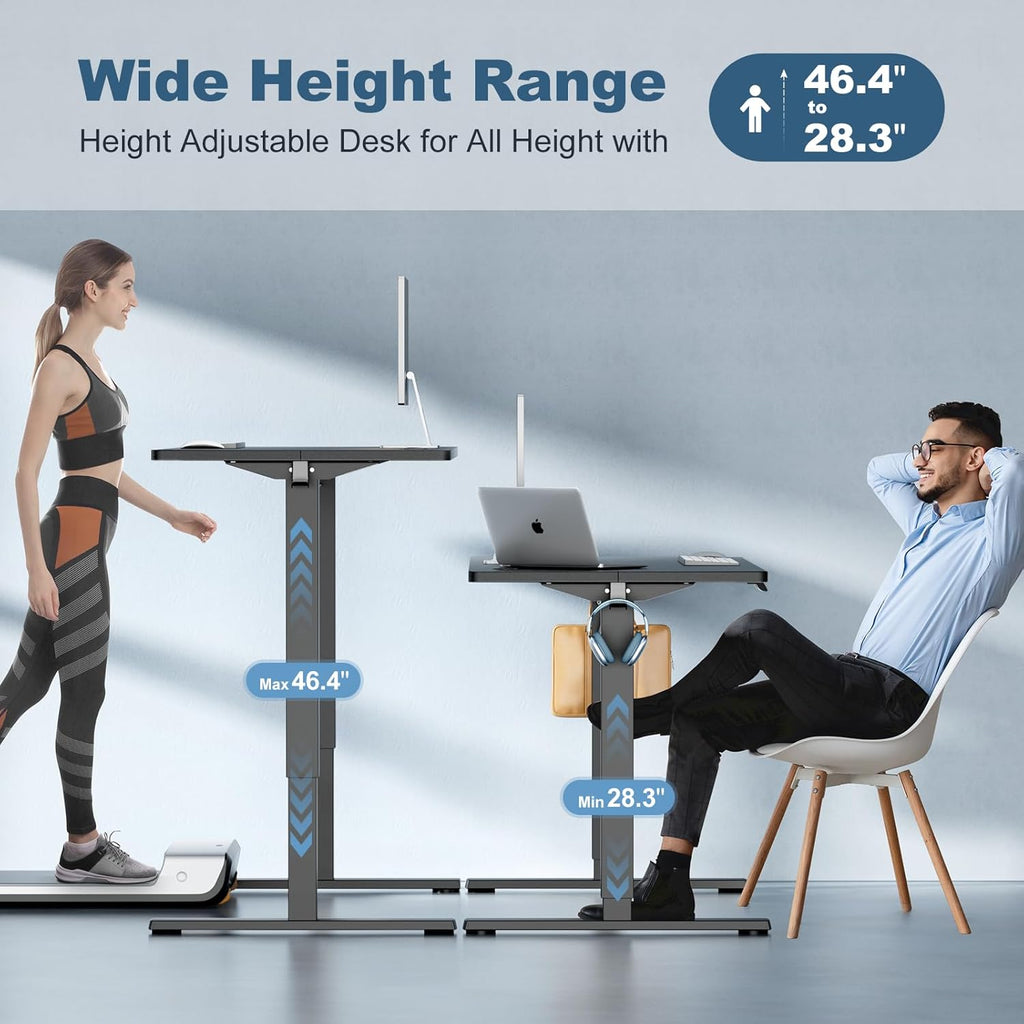 DUMOS 48 Inch Electric Standing Desk Height Adjustable, Sit to Stand Up Computer Workstations Work PC Table Home Office Study Writing Gaming Desks with Memory Presets for Walking Pad, Bedroom, Black