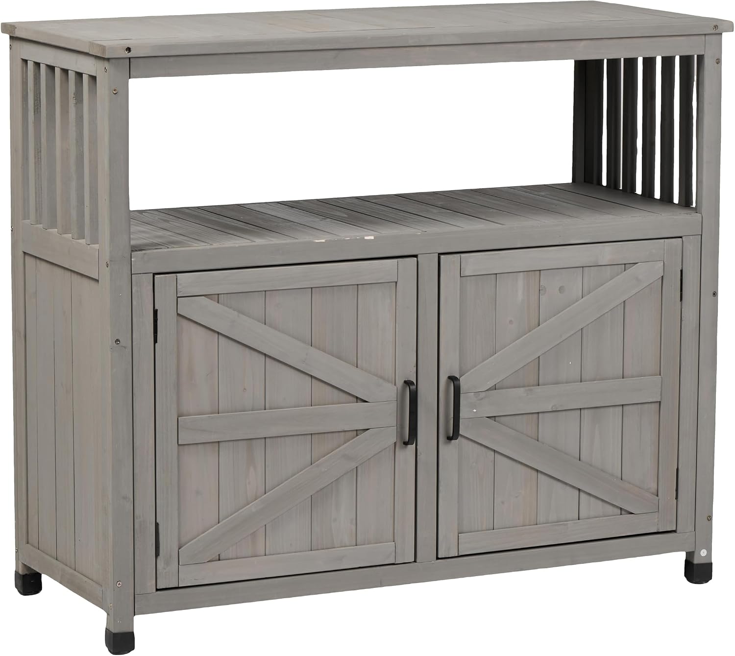 YOPTO Outdoor Wood Storage Cabinet,Garden Patio Bar Table Set with 2 Handles,Buffet Cabinet Sideboard Furniture for Lawn,Grey
