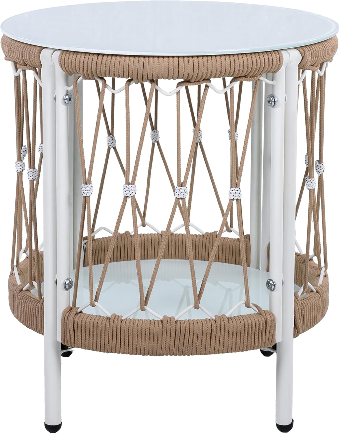 Christopher Knight Home Janna 3-Piece Bohemian Outdoor Patio Furniture Set, Set of 2 Swivel Lounge Chairs with Cushions & Glass Top Side Table, Patio Conversation Set for Garden, Beige + Natural