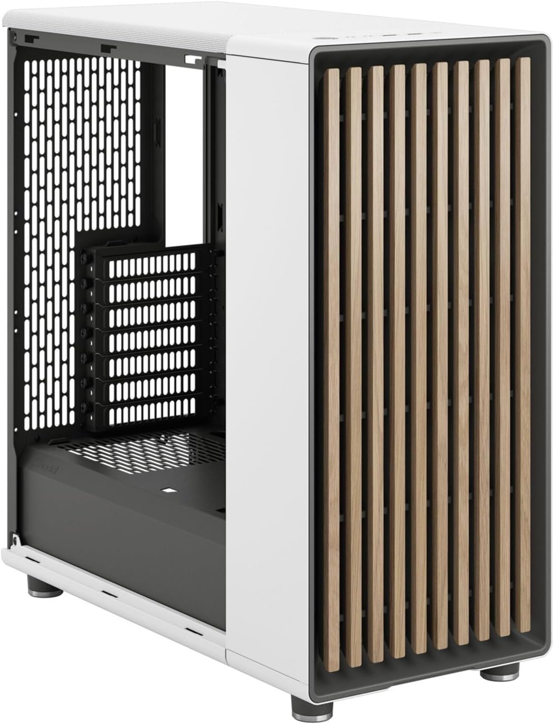 Fractal Design North Chalk White Tempered Glass Clear - Genuine Oak Wood Front - Glass Side Panel - Two 140mm Aspect PWM Fans Included - Type C USB - ATX Airflow Mid Tower PC Gaming Case
