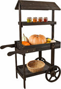 Sunnydaze Country Market Flower Cart Display Stand with Wheels - 2 Shelves - Fir Wood - 30 lb Weight Capacity - Charred Fir