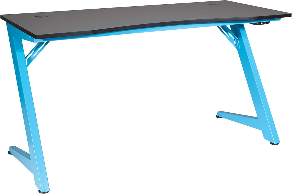 OSP Home Furnishings Beta Battlestation Gaming Desk with Bluetooth RGB LED Lights, Matte Blue