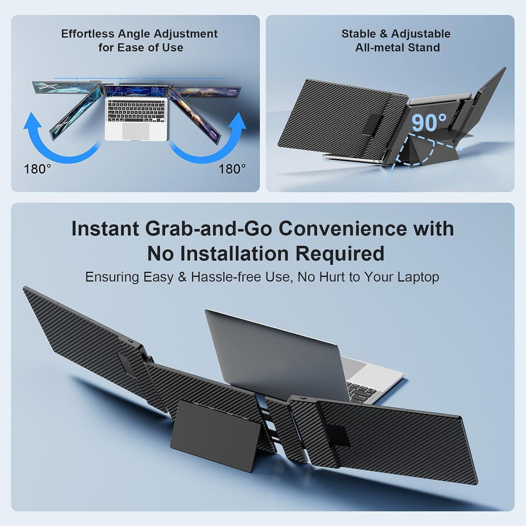 S3 Laptop Screen Extender, 14'' Triple Portable Monitor for Laptops Plug and Play, 1080P FHD IPS Laptop Monitor Extender for 13''-16.5'' Laptops Compatible with Windows, Chrome, Switch